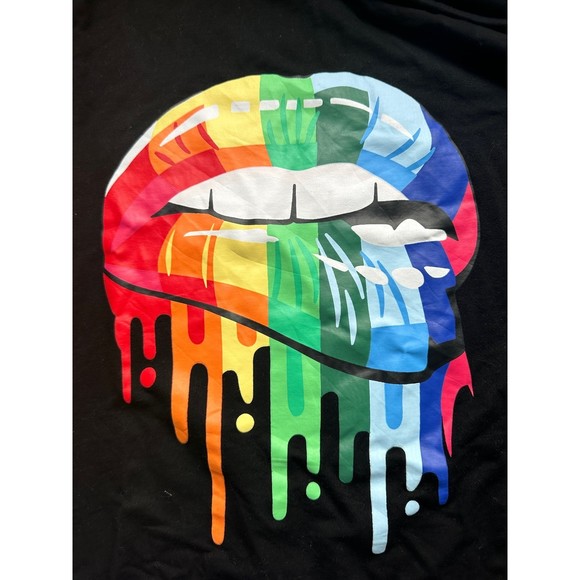 MAGICMK Colorful Dripping Biting Lips Black Off Shoulder Sweater XL - Picture 6 of 8